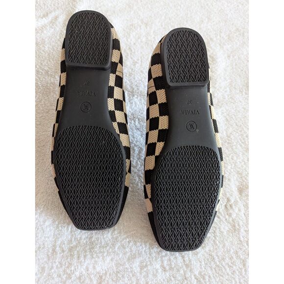 Vivaia square-toe v-cut (Margot 2.0) checkered flats  Sz 37 - Picture 7 of 10